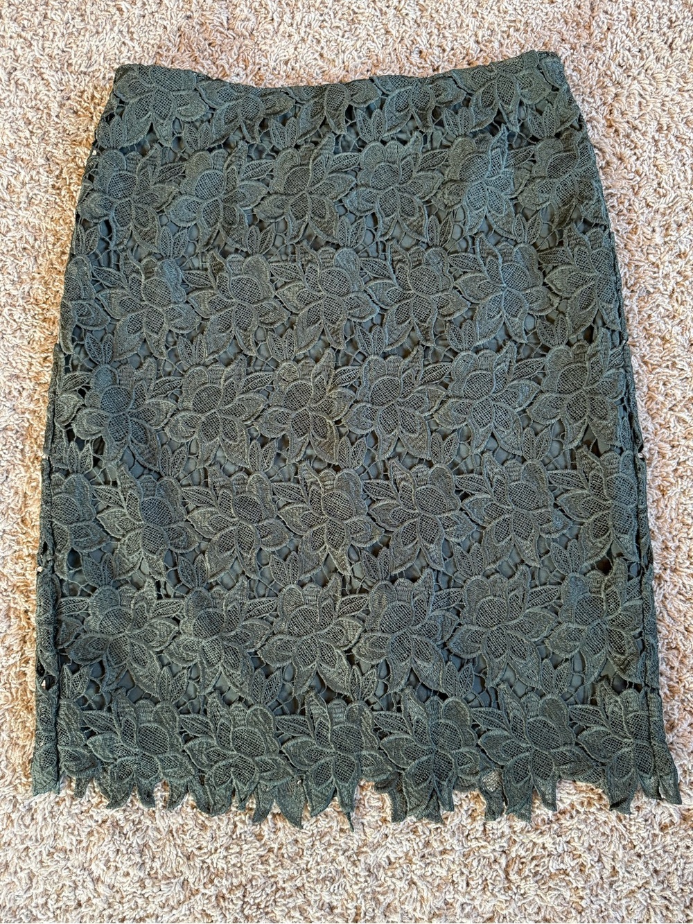 Ann Taylor Olive Floral Lace Overlay Pencil Skirt